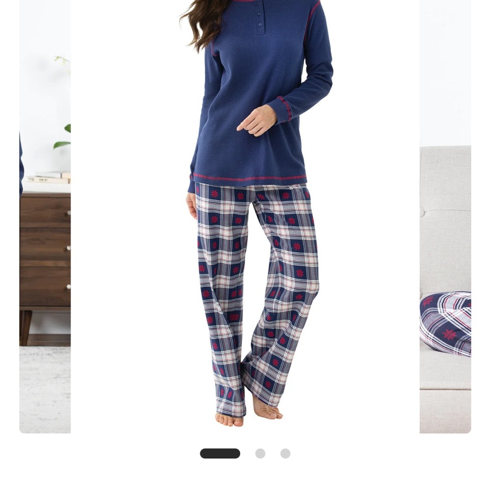 Pajamagram Cozy Navy Thermal Top with Plaid Pajama Pants - Navy & White